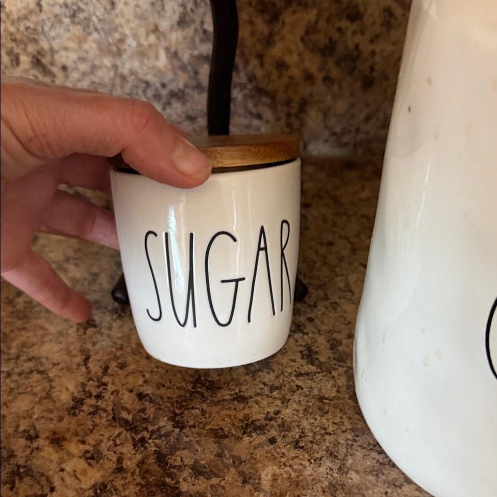White Sugar Canister with Wooden Lid